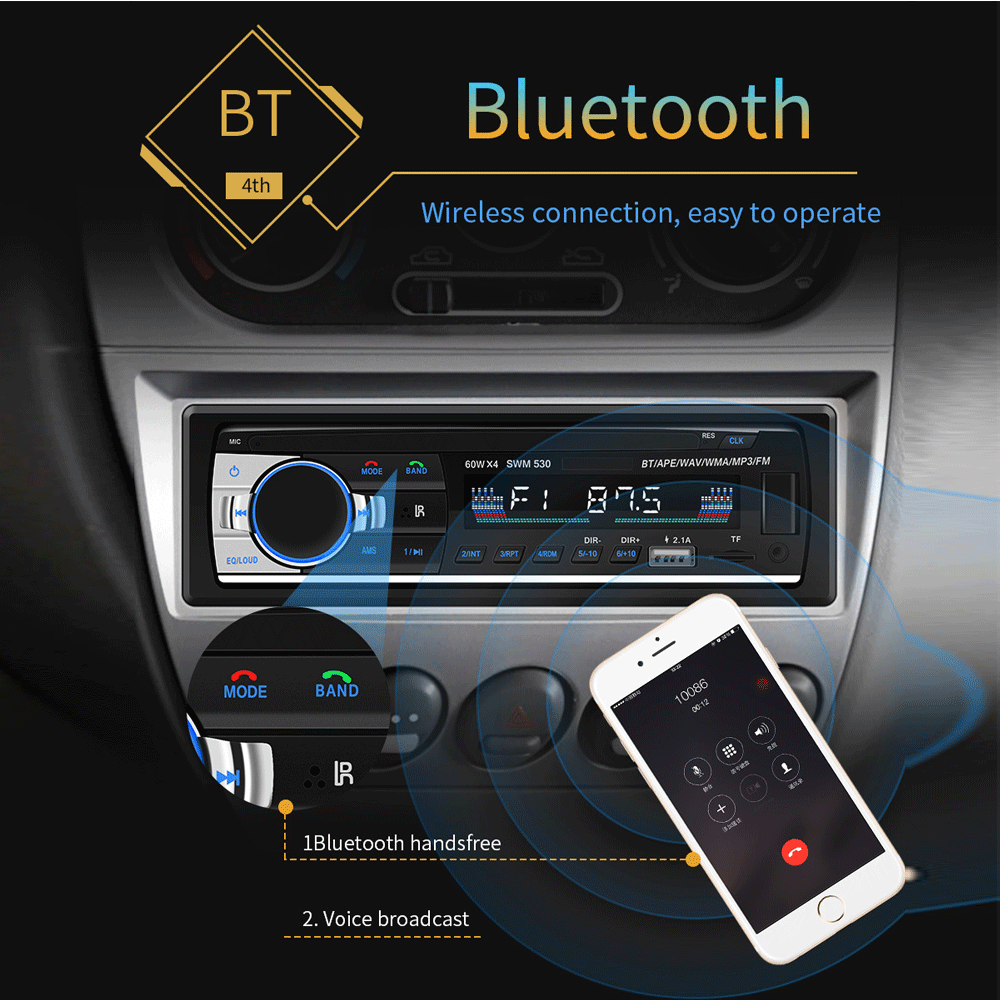 Bluetooth стерео аудио в тире FM Aux вход приемник SD USB MP3 радио плеер