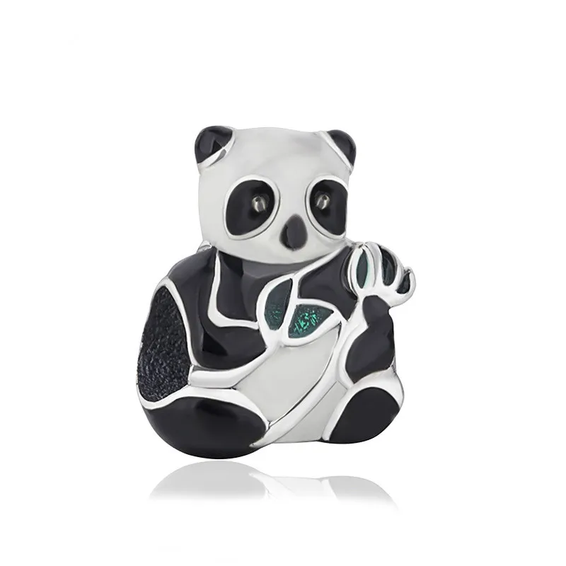

Autumn 925 Sterling Silver Animal Beads Sweet Panda Charm With Enamel Fits Original Pandora Bracelet DIY Jewelry Making