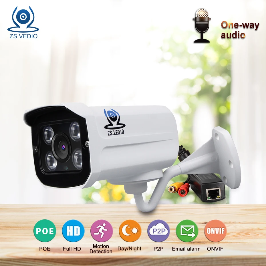 

ZSVEDIO Surveillance Cameras IP Camera outdoor onvif Waterproof wireless 1080p Monitor Alarm IR Night Vision Bullet camera