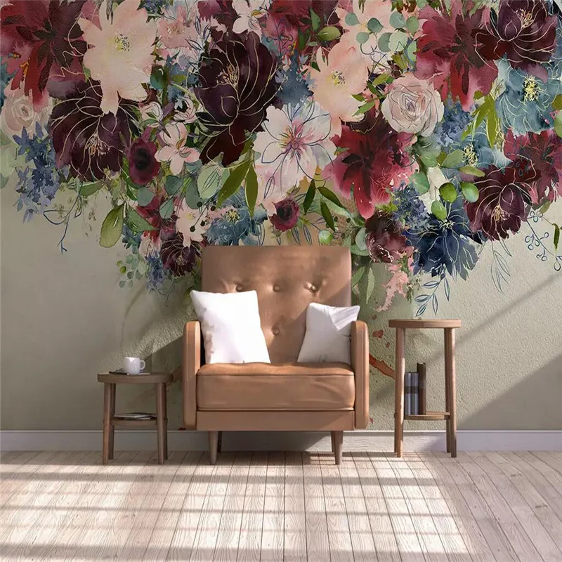 Hand-painted watercolor beauty rose flower wall professional production mural wallpaper wholesale custom poster photo wall Hand-painted watercolor beauty rose flower wall professional production mural wallpaper wholesale custom poster photo wall