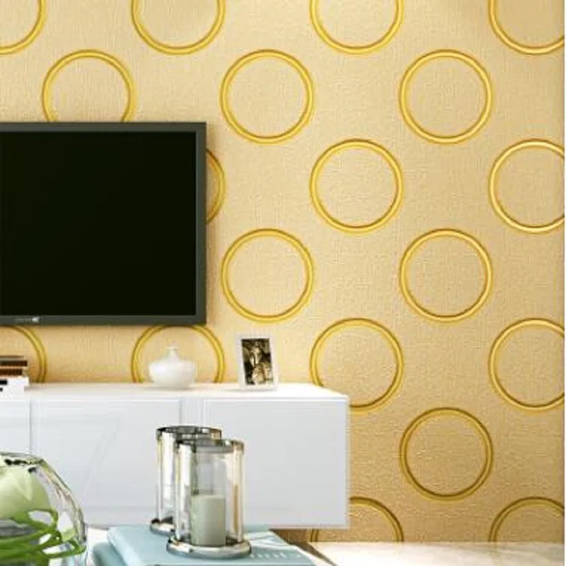

Circle Wallpaper 3D Gold/White color wallpaper moder living room TV background Wallpaper Roll Home decoration 0.53*10 meter