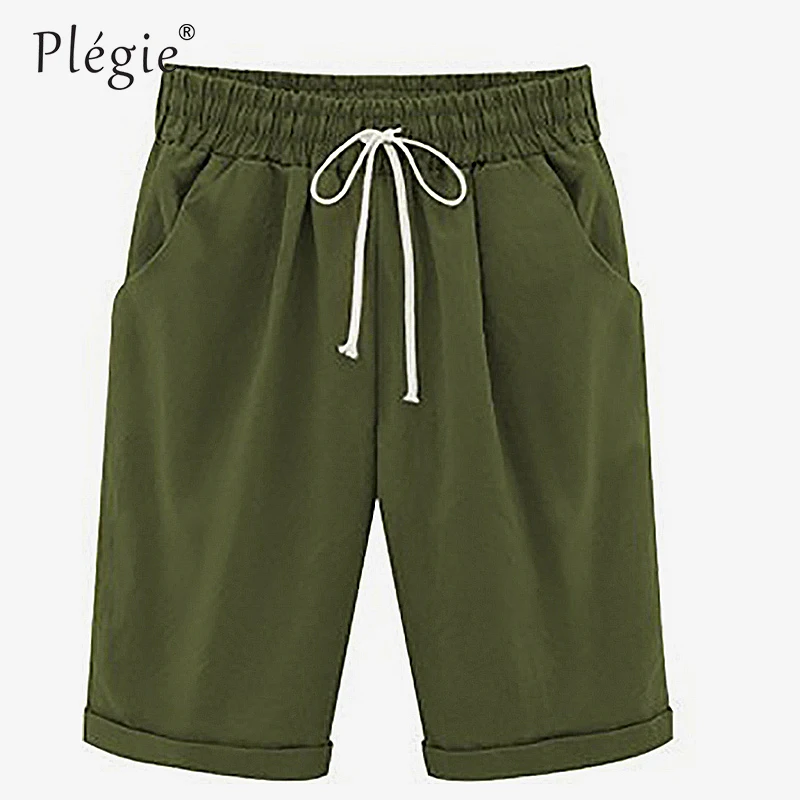 Plegie летние женские шорты свободная длина выпрямленного колена шорты удобные шорты в стиле "кэжуал" карман плюс Размер 6XL женские брюки
