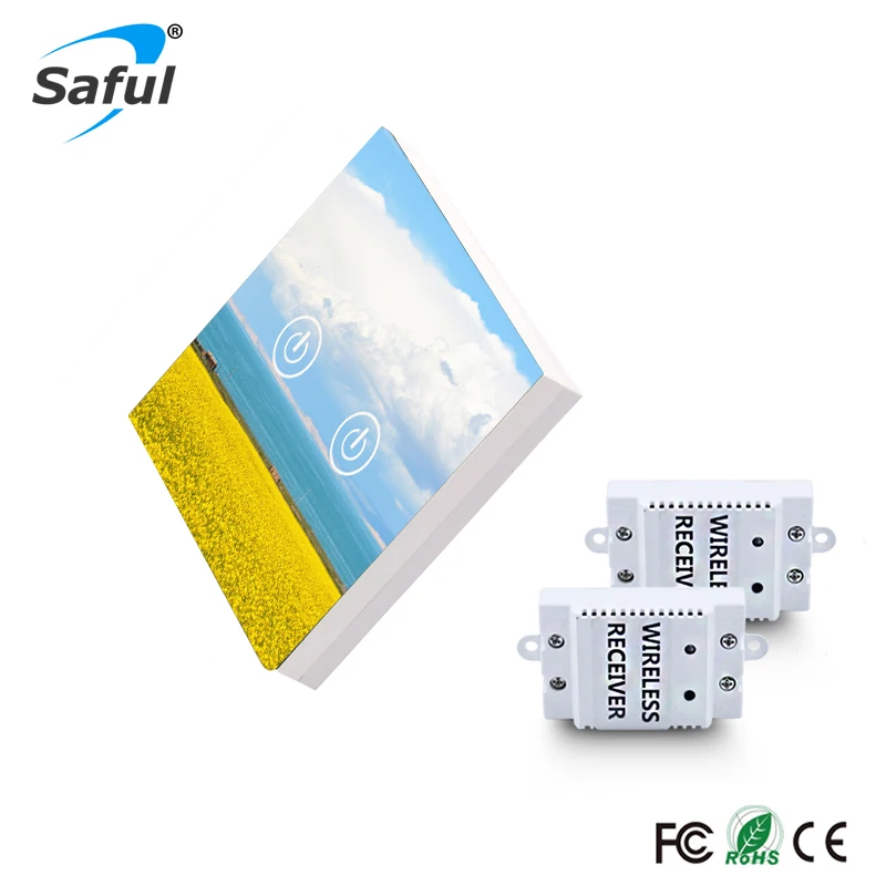 

Saful Wireless Switch One Control More Light 150M Remote 50/60 Hz Tempered Crystal Glass Panels 2 Gang 2 Way Led Wall Switch