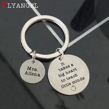 

Teacher Keychain Customized Name Engraved It takes a big heart to teach little minds Keyring Jewelry For Teacher's Day Gift