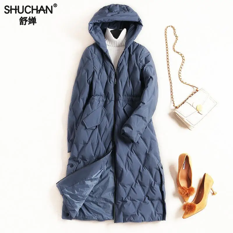 Shuchan Women's Down Jacket Winter Warm Thick Long Casual Female Winter Down Jackets Ladies Down Parka Blue Black Women's Coat