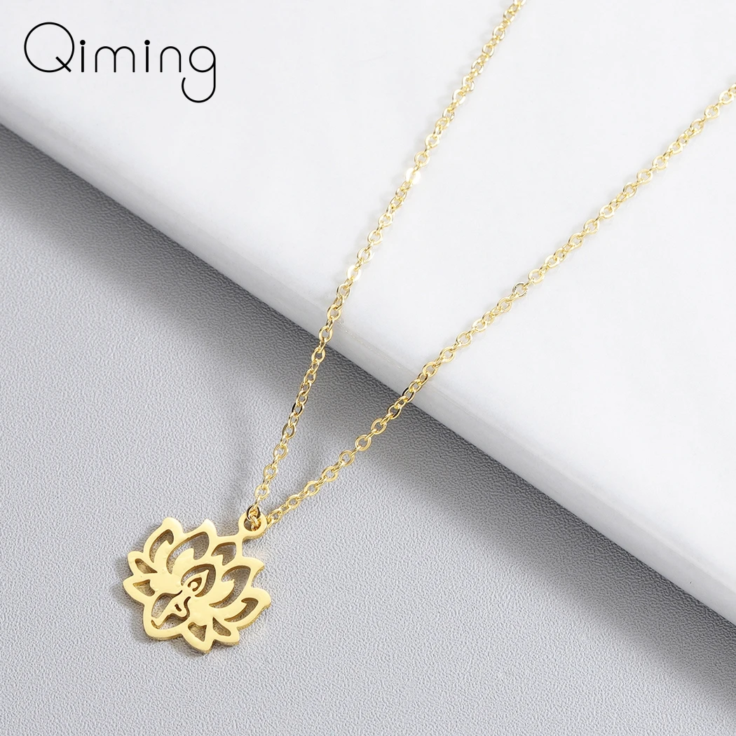Lotus Flower Pendant Necklace 925 STERLING SILVER Buddhist Boho Yoga Jewelry 