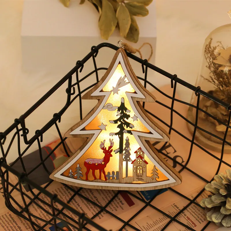 Деревянный светодиодный светильник звезда сердце круг дерево форма аккумуляторная лампа Рождественское украшение
