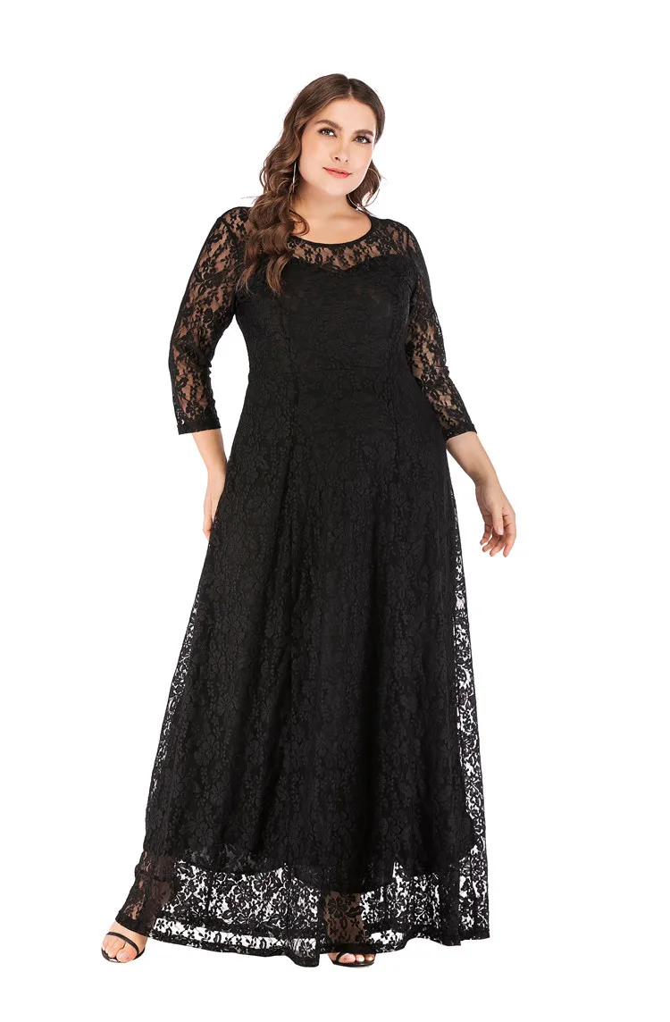 XL-XXXXXXL длинное Кружевное Платье До Колена, ночная рубашка, вечернее платье, платье большого размера, женское платье с цветочным рисунком, летнее платье 6XL