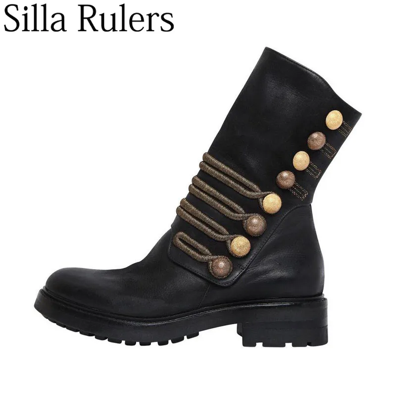 

2019 New Style Suede Motorcycle Boots Woman Genuine Leather Button Ankle Boots Women Round Toe Zip low heels Rome Boots Woman