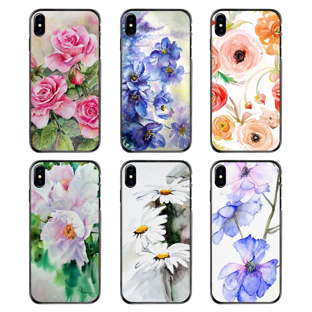 Flower watercolour Painting Art Print For Huawei P7 P8 P9 P10 Lite Plus 2017 2016 Honor 5C 6 4X 5X Mate 8 7 9 Mobile Phone Cover |