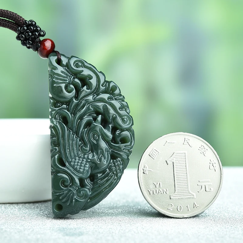 Натуральный Зеленый и камень резьба дракона Ожерелье Феникса женщин ювелирные