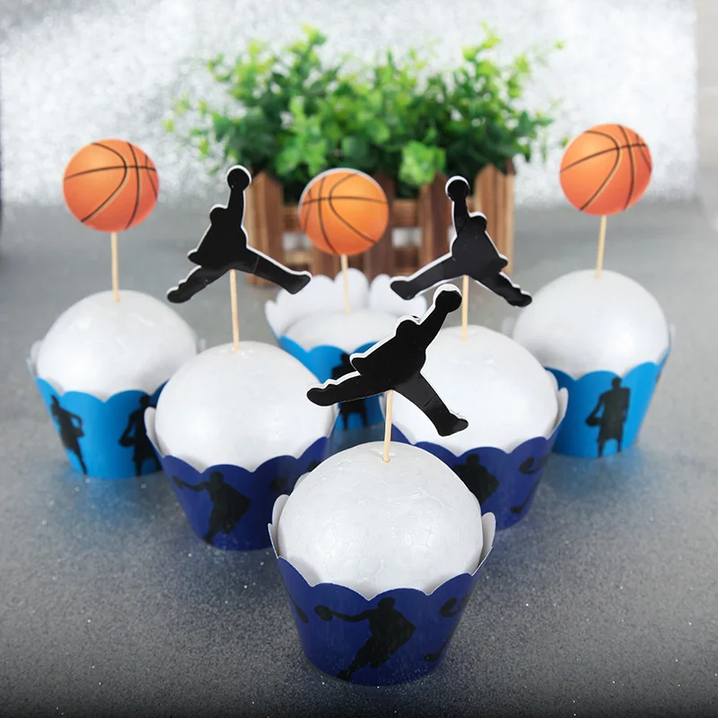 24 Basketball 3D Cupcake Picks Decorations Toppers Party Supplies Sports