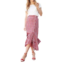 JAYCOSIN Женская клетчатая Повседневная Сексуальная гофрированная Женская пуговица вечерние разрезная Высокая талия средняя удлиненная юбка 8,28