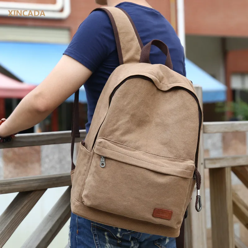 

XINCADA Top Quality Men's Vintage Canvas Backpack Rucksack Laptop Backpack Shoulder Back Pack School Khaki Backpack Canvas Bags