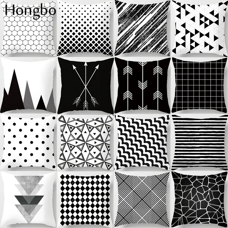 Hongbo геометрический чехол для подушки черно белый полиэстеровый в полоску