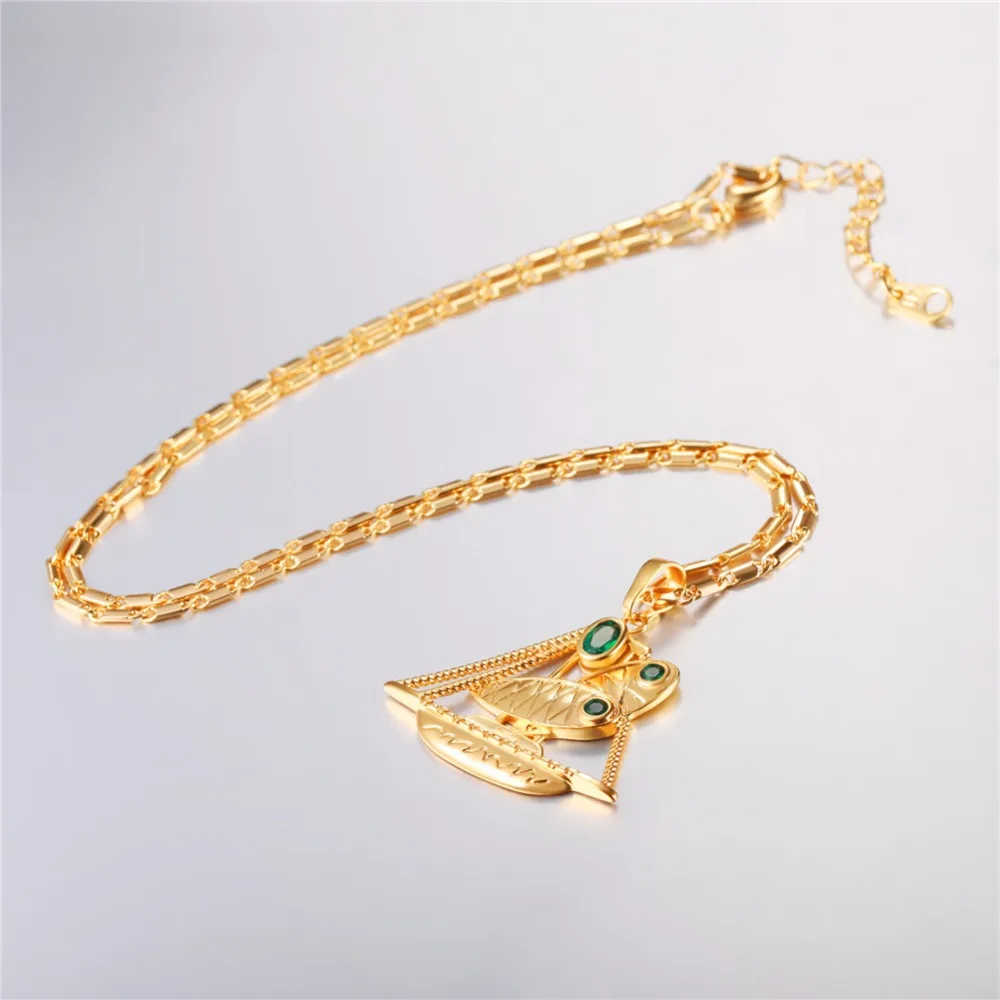 U7 ожерелье зеленый CZ Lakatoi Canoe кулон и цепочка золотой цвет подарок для женщин/мужчин в стиле "Золотая Кожа" ювелирные изделия ожерелье s P1154