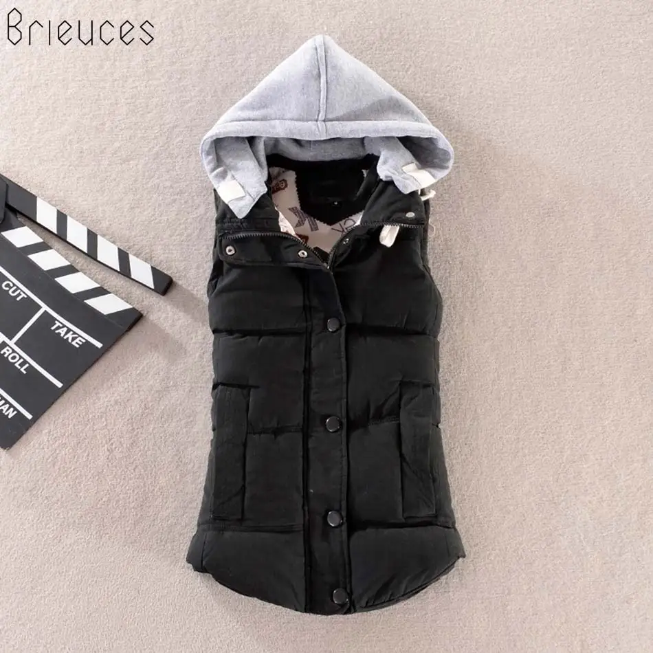 Brieuces autumn and winter vest women 2018 cotton vest with a hood patchwork cotton vest female reversible winter jacket women Brieuces autumn and winter vest women 2018 cotton vest with a hood patchwork cotton vest female reversible winter jacket women