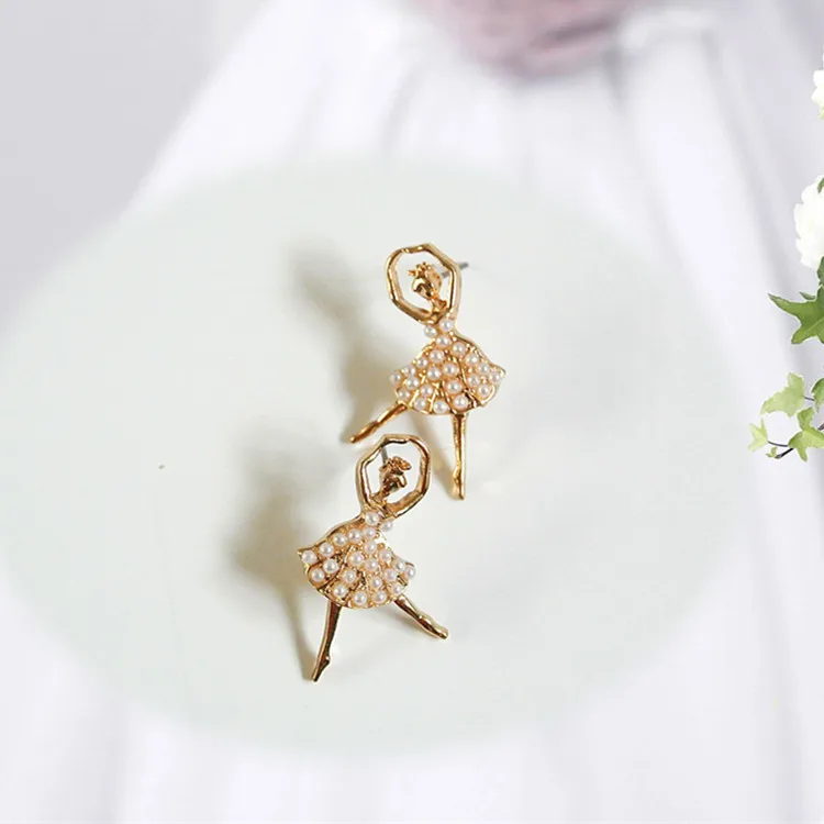 Romantic Cute Fairy Angel Stud Earrings Stimulated Pearl Dancing Girls Dancer Ballerina Earrings Ballet Jewelry Lovely Gifts