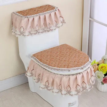 

3pcs Set Toilet Seat Cover Lace Zipper Dustproof Overcoat WC Durable Decoration Mats LXY9