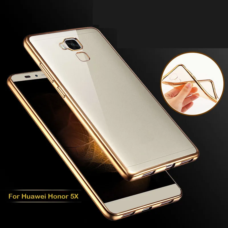 2016 Luxury Ultra Thin Clear Crystal Rubber Plating Electroplating TPU Soft Mobile Phone Case For Huawei Honor 5X Cover bag |