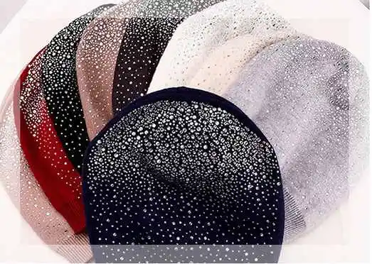 

B178278 fashion women spring autumn wool blend skullies, Acrylic crystal knitting beanie hat