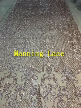 

top selling stock design print glued glitter mesh tulle african lace fabric glued glitter for wedding dress