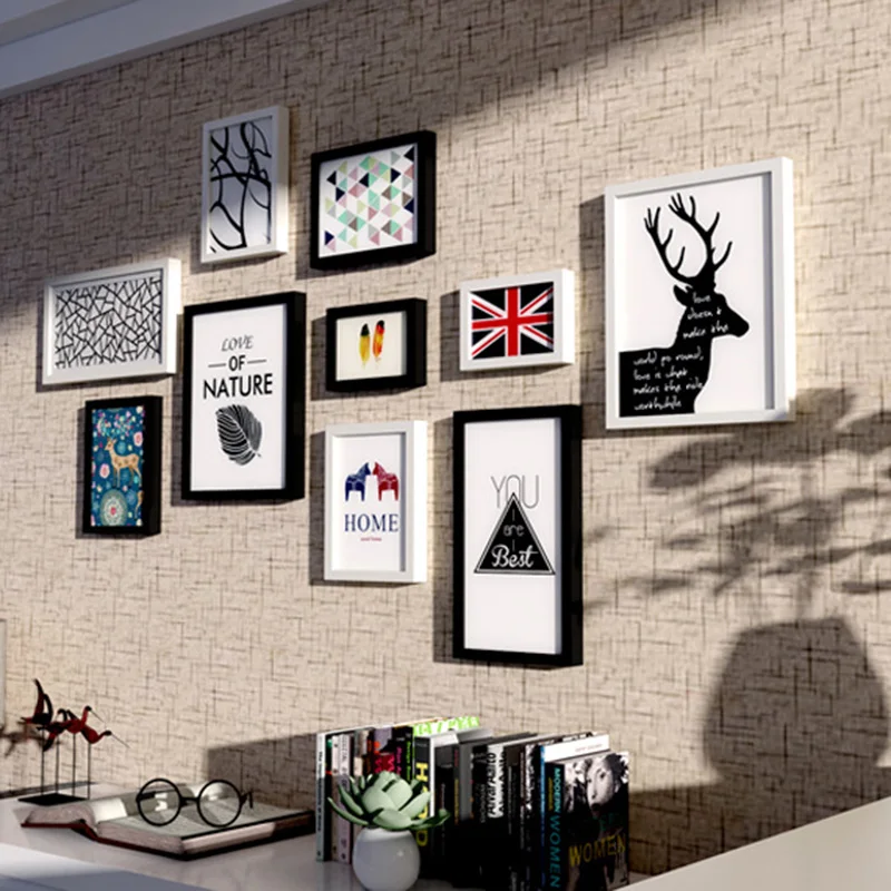

10PCS-Pack Picture Frames Fashion Living Room Painting Photo Frame Set Home Decor Solid Wood Wall Decoration DIY