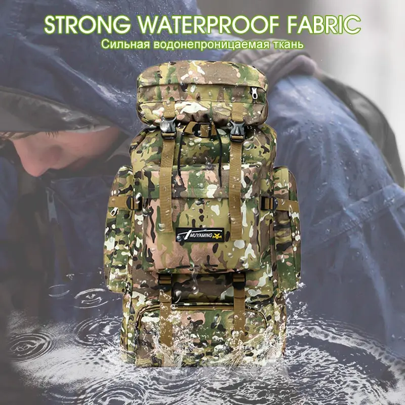  Military Men 70L Tactical Bag Mountaineering Backpack Outdoor Travel Climbing Backpack Waterproof H
