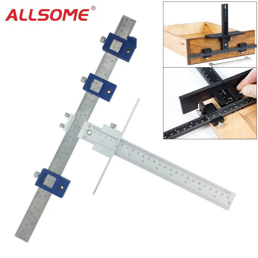 

ALLSOME English/Metric Cabinet Hardware Jig Drill Guide for 5mm Drill Bit Power Tool Aluminum Alloy Dowelling Tools Woodworking