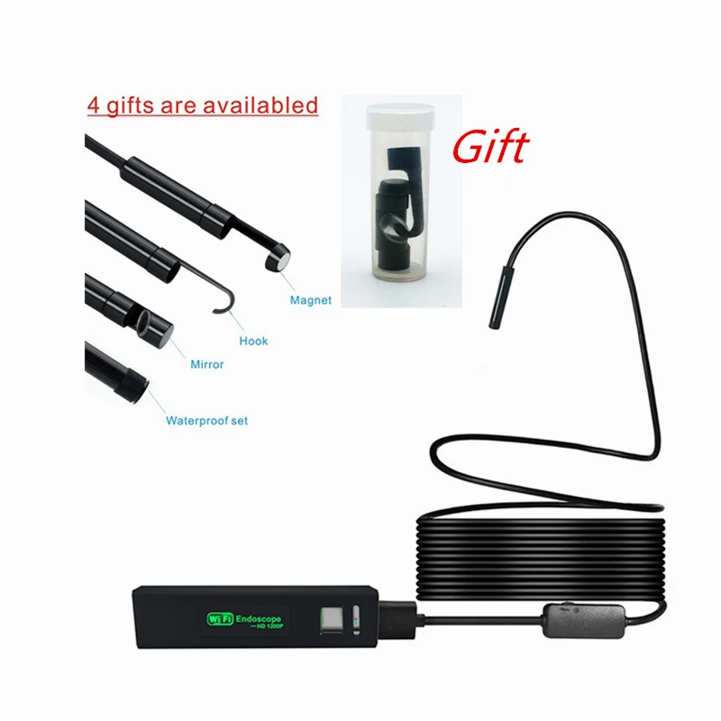 Беспроводной Эндоскоп С USB HD 1200 8 светодиодов Полужесткий Wi Fi IP68 Бороскоп