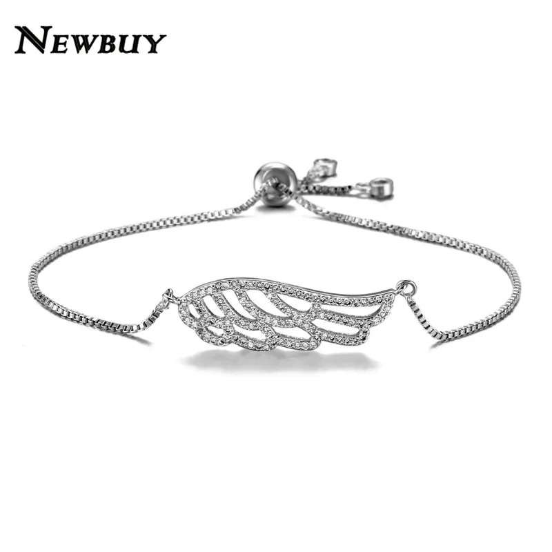 

NEWBUY Fashion Silver/Gold Chain Bracelet Adjustable AAA+ Clear Cubic Zirconia Hollow Wing Charm Bracelets For Women Girl Gift