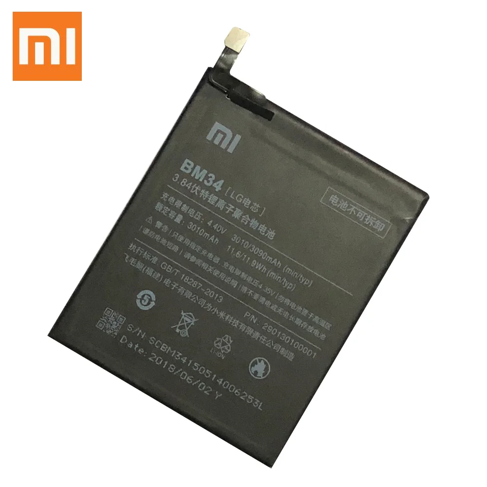 Xiao Mi Оригинальная батарея BM34 для Xiaomi Note Pro 4 Гб RAM 3010 мАч запасная большой емкости |