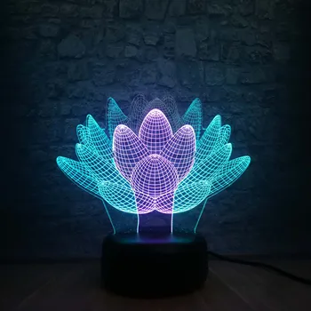 

Lotus Flower Succulent Plants 3D LED Rechragable Mood Light Double-Mixed-7-Color Christmas Gifts Kids Child Boys Room Home Decor