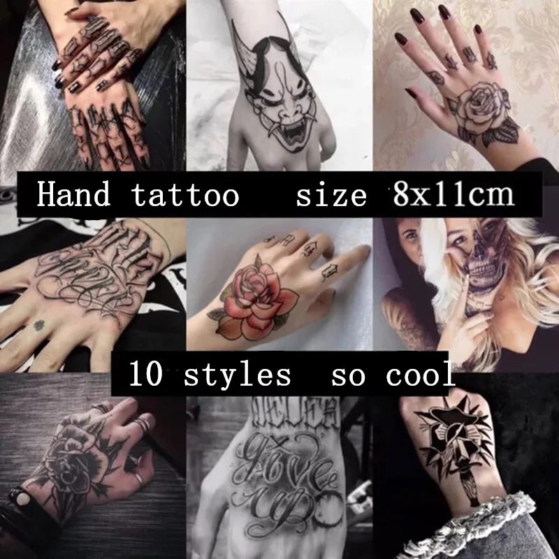 

Hand tattoo temporary tattoos stickers black cool skull Gothic styles paste makeup boys girls new fashion water transfer papers