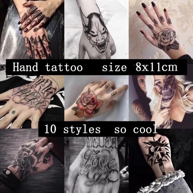 Hand Tattoo Temporary Tattoos Stickers Black Cool Skull Gothic Styles Paste  Makeup Boys Girls New Fashion Water Transfer Papers - Temporary Tattoos -  AliExpress
