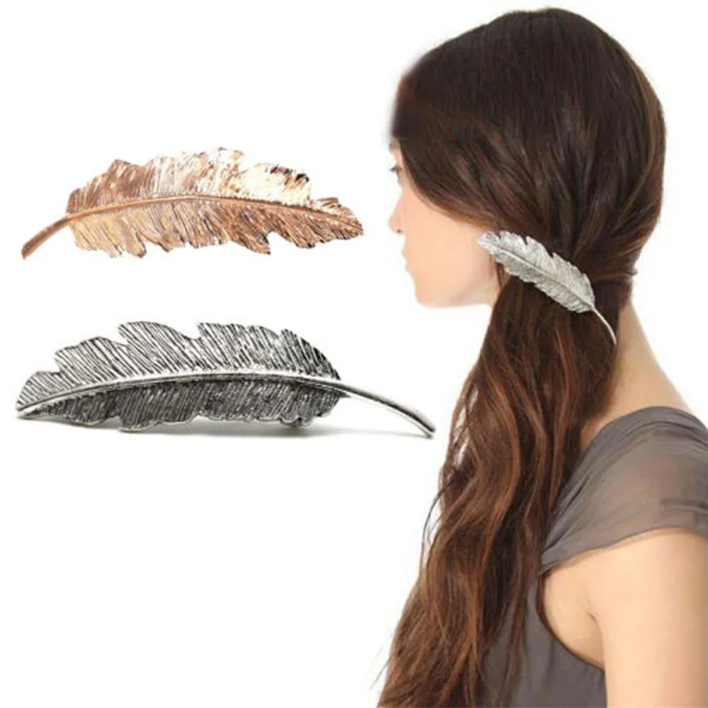 1 шт., модные женские заколки для волос с золотыми и серебряными листьями и перьями, заколки для девочек, обруч-заколка, заколка для волос, праздничные волосы, аксессуары