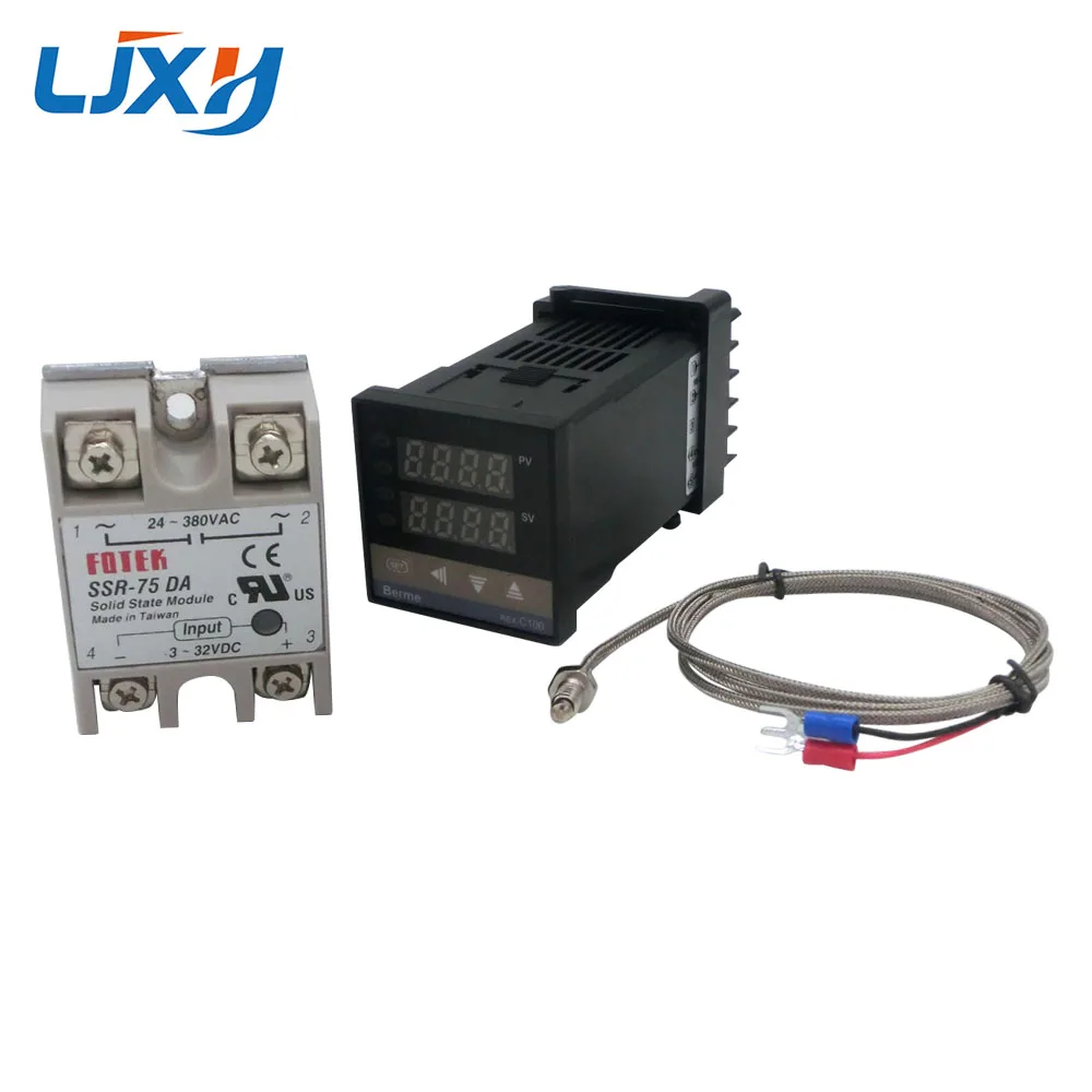  Digital PID Temperature Controller Thermostat REX-C100 Type K Thermocouple Probe SSR Relay for Cont