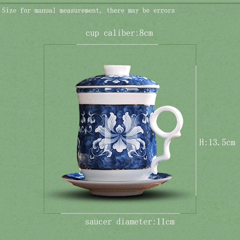 350 мл синий и белый фарфор винтажный цветочный узор керамическая чашка с фильтром крышка китайский кунг-фу чай молоко кружка подарки