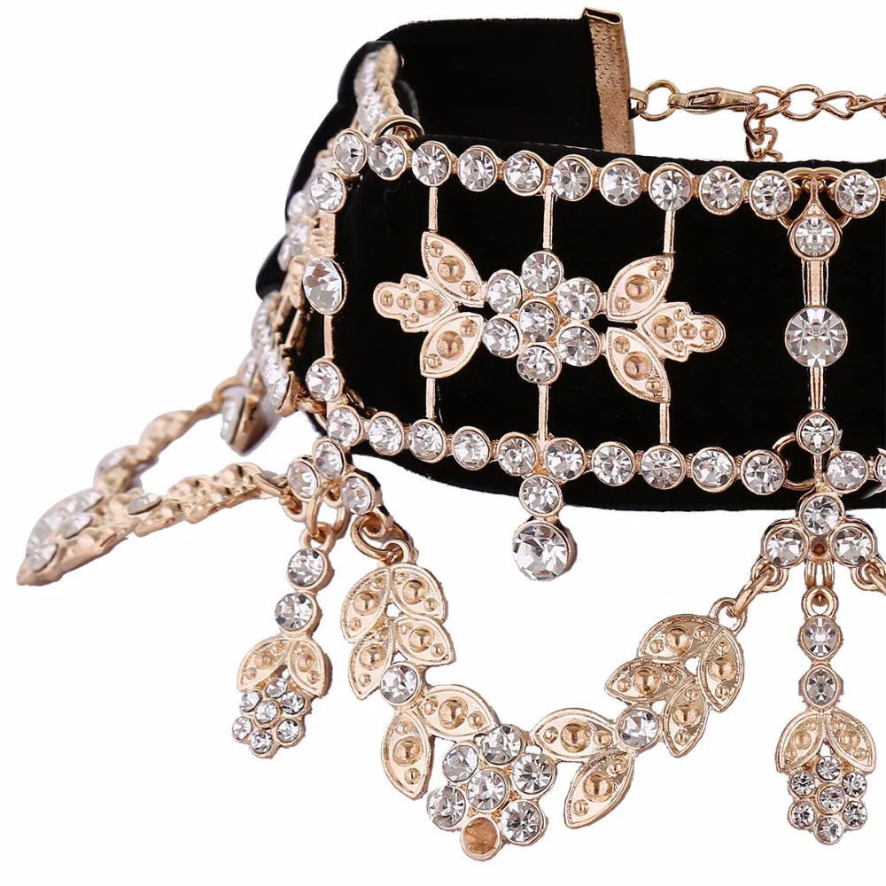 Crystal Rhinestone Velvet Statement Choker Necklace Jewelry in Necklaces