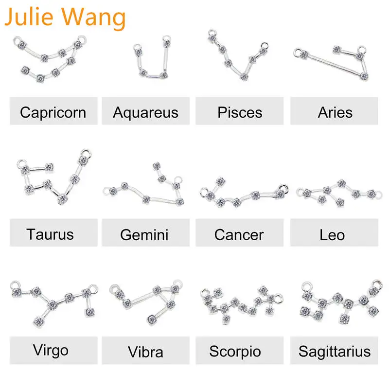 Julie Wang 12 шт. белые K Смешанные созвездия зодиака шармы из сплава циркония ожерелье
