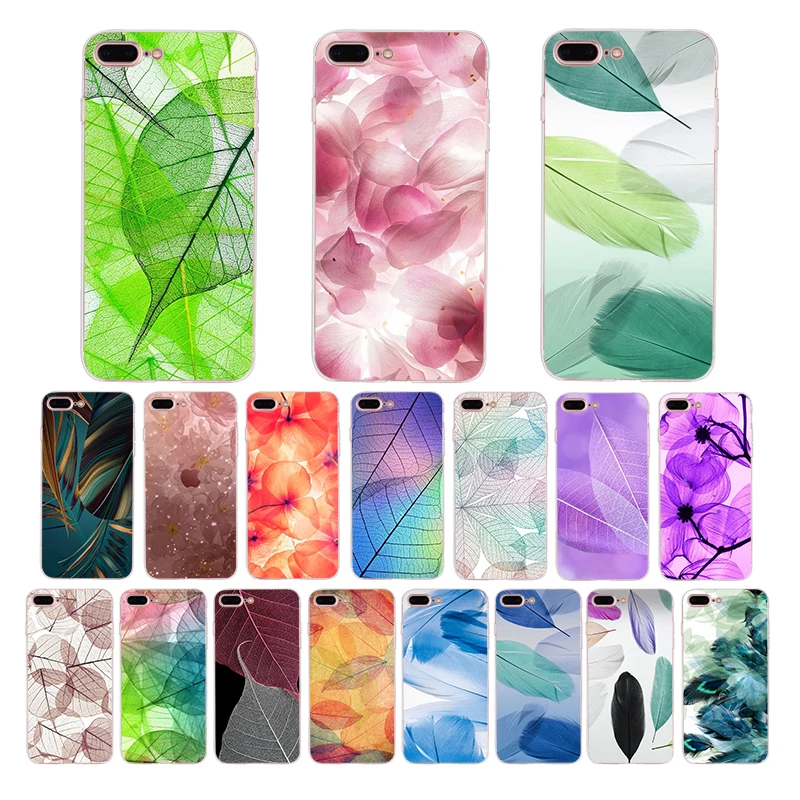 

Soft silicone Phone Case for iPhone 7 6 8 Plus 6S X XR XS MAX XR cover 5 5S SE Feather leaf flower transparent art design shell