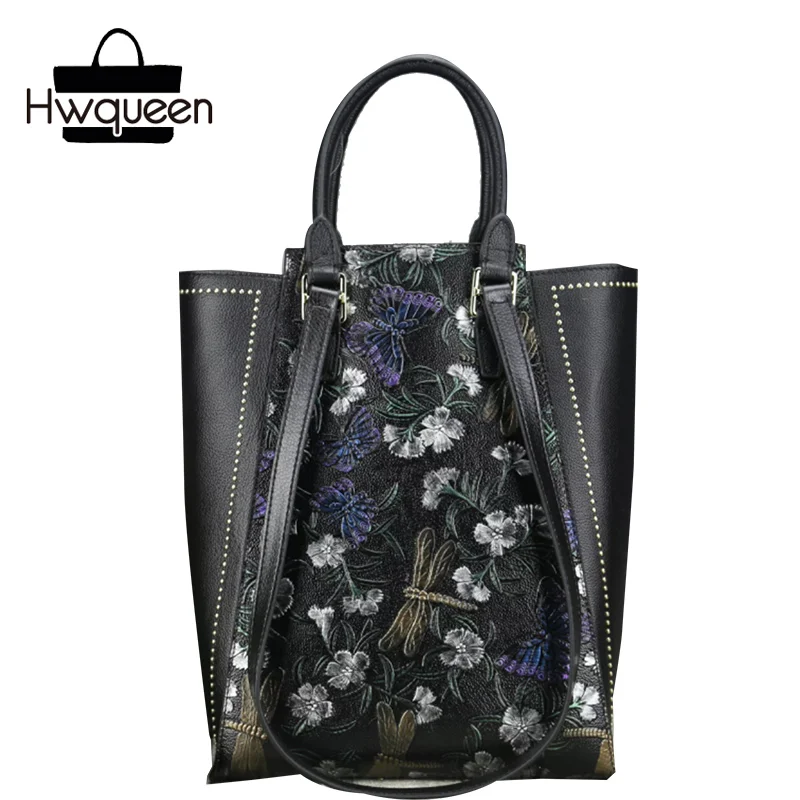 

Embossing Colored Drawing Unique Designer Cowhide Female Top handle Handbag Genuine Leather Ladies Single Shoulder Trapeze Bag