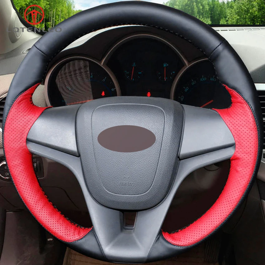 LQTENLEO черный красный кожаный чехол на руль для Chevrolet Cruze 2008- Aveo 2010- Orlando 2009- Trax 2013