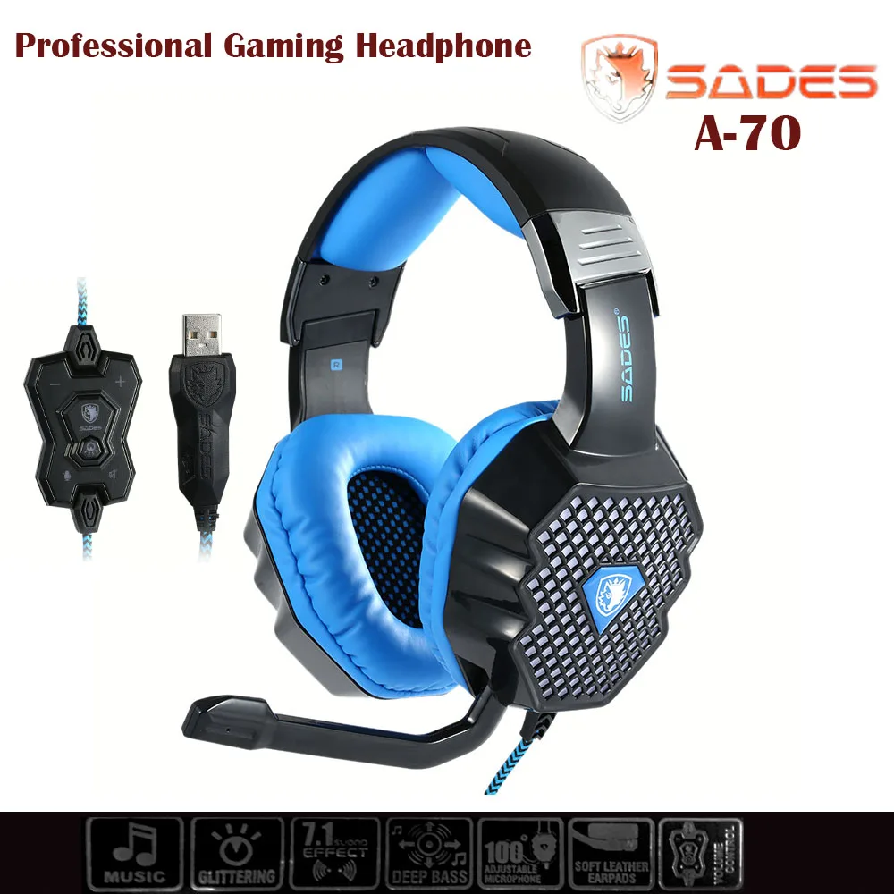 

SADES A70 breathing lamp Pro computer PC game headset LED Gaming headphones wore a type usb 7.1 with sound card Light 6 Color