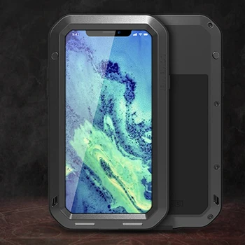 

Heavy Duty Protection Case For IPhone 7 8 Plus X XR XS Mas Cover Metal Aluminum Shockproof Armor Phone Cases + Glass Screen Film