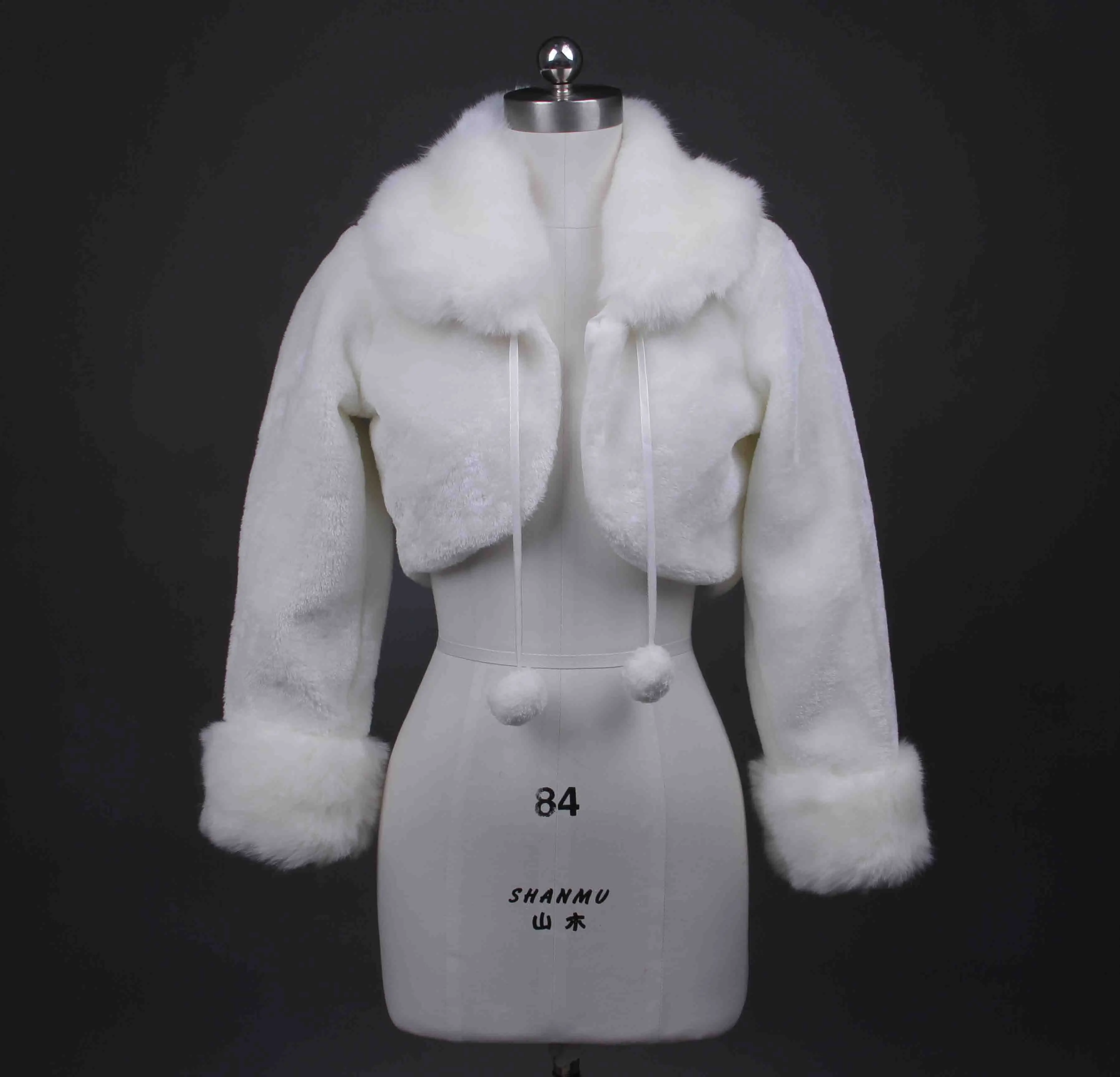 Long-sleeved fake fur coat jacket bride short top warm shawl bridesmaid party warm coat white/ ivory