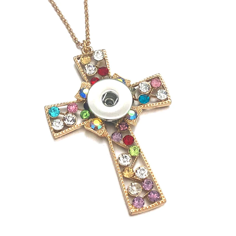 Fashion Cross 145 Exaggeration Rhinestones 18mm Snap Button Pendants