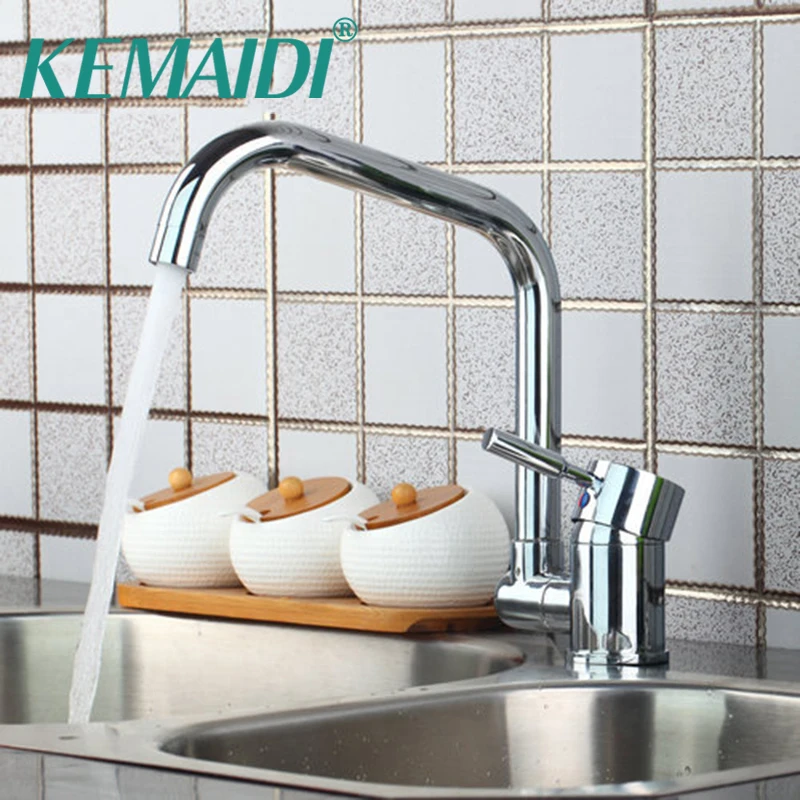 

KEMAIDI Ru Stock Luxury Polished Chrome Kitchen Faucet Single Handle 360 Swivel Vessel Sink Mixer Tap Deck Mounted