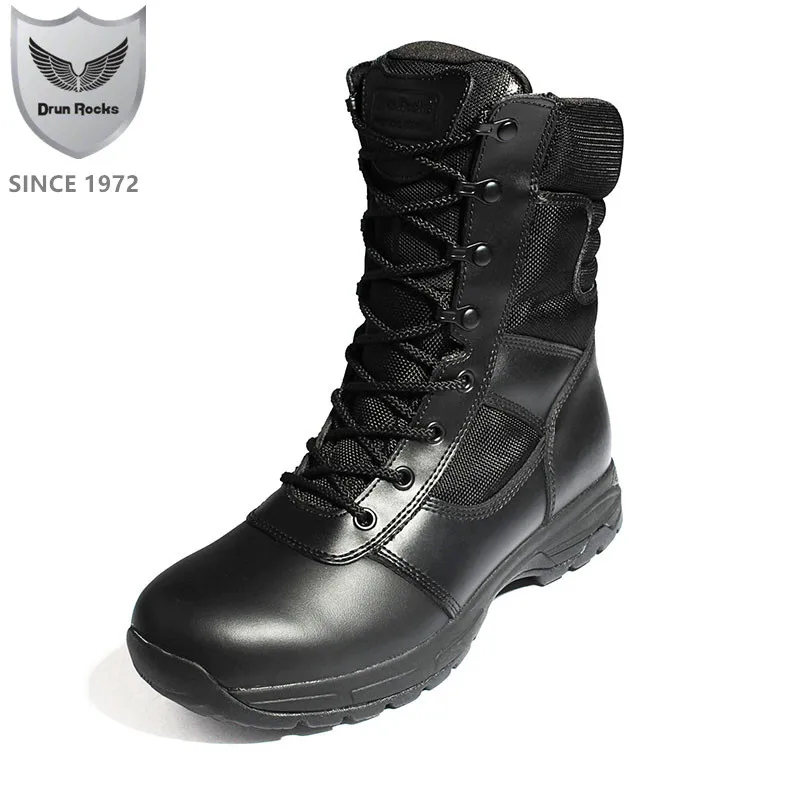 Drunrocks/тактические ботинки для мужчин; военные мужские ботинки из натуральной кожи; черные армейские ботильоны; зимняя Уличная Повседневная обувь; D13808