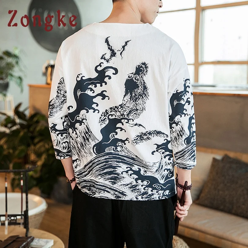 

Zongke Chinese Style Linen T Shirt Men Tshirt Men T-Shirt Harajuku Funny T Shirts Men Half Sleeve Clothes 2019 Summer Top 5XL